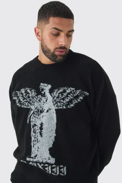 Plus Boucle Knit Renaissance Crew Neck Jumper | BoohooMAN UK