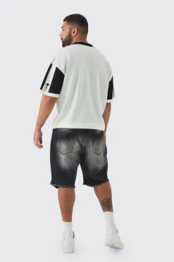 Plus Boxy Moto Knitted Polo | BoohooMAN UK