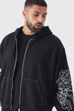 Plus Boxy Oversized Embroidery Hoodie | BoohooMAN UK