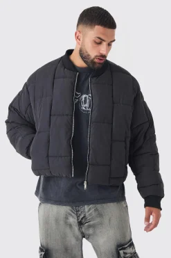 Plus Boxy Peached Square Quilted Bomber Jacket | BoohooMAN UK