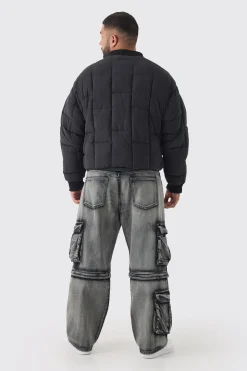 Plus Boxy Peached Square Quilted Bomber Jacket | BoohooMAN UK