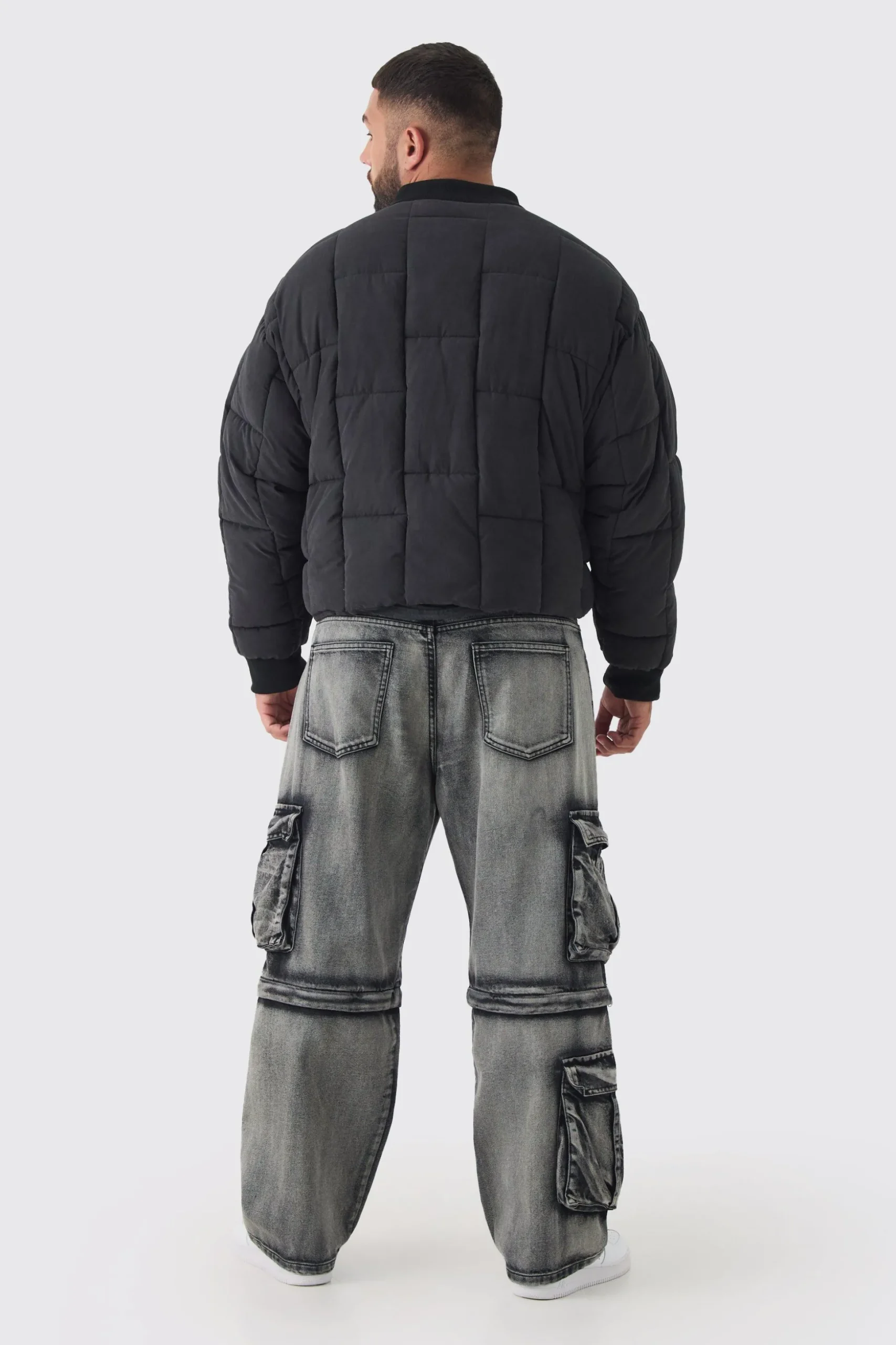 Plus Boxy Peached Square Quilted Bomber Jacket | BoohooMAN UK