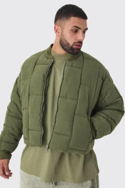 Plus Boxy Peached Square Quilted Bomber Jacket | BoohooMAN UK