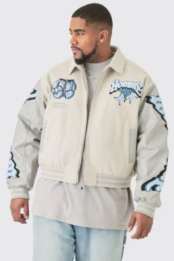 Plus Boxy Teddy Applique Bomber | BoohooMAN UK