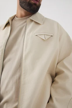 Plus Boxy Textured PU Harrington Jacket In Ecru | BoohooMAN UK
