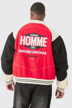 Plus Boxy Twill Biker Panel Moto Jacket | BoohooMAN UK
