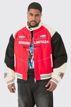 Plus Boxy Twill Biker Panel Moto Jacket | BoohooMAN UK