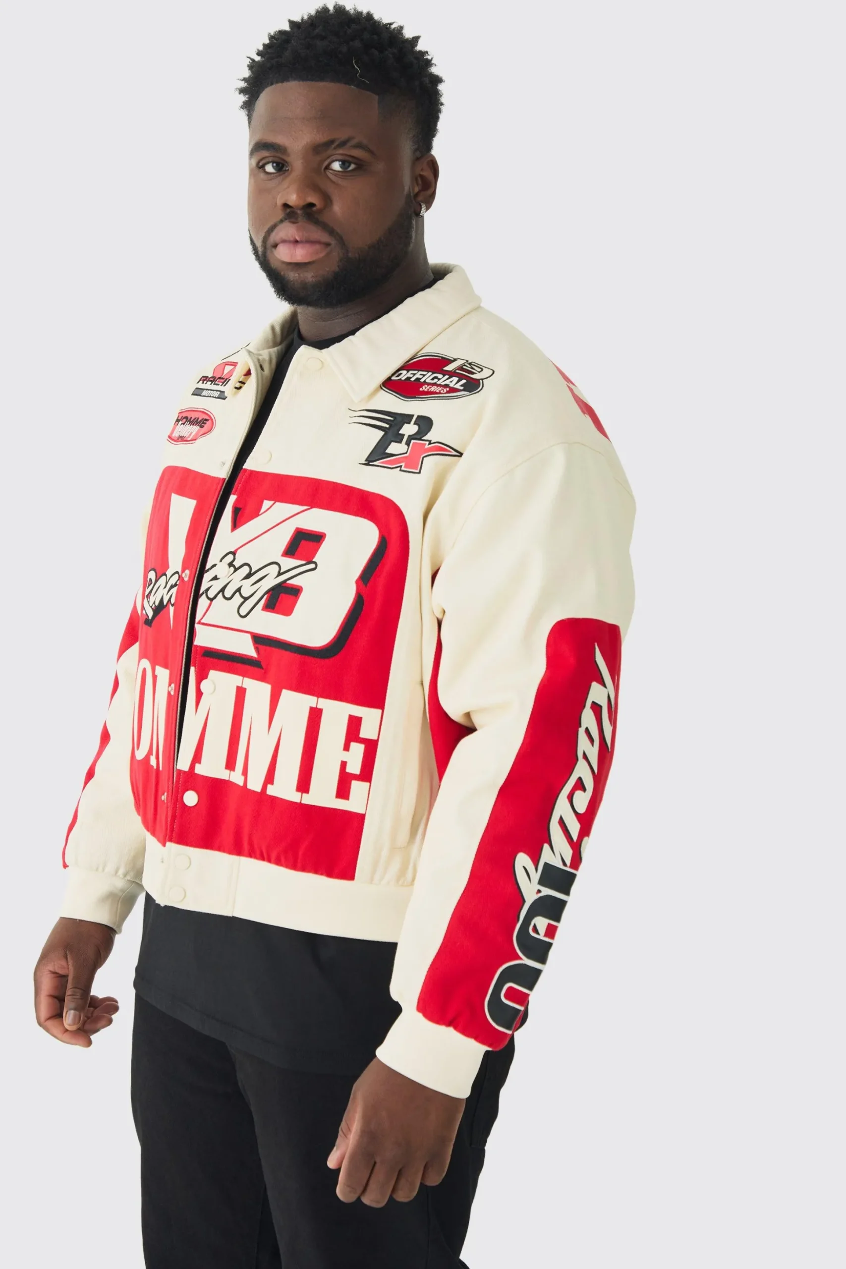 Plus Boxy Twill Homme Moto Bomber | BoohooMAN UK