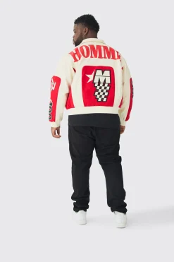 Plus Boxy Twill Homme Moto Bomber | BoohooMAN UK