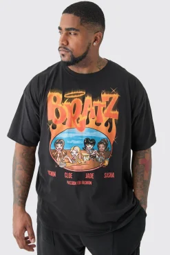 Plus Bratz Flame Print License T-shirt In Black | BoohooMAN UK