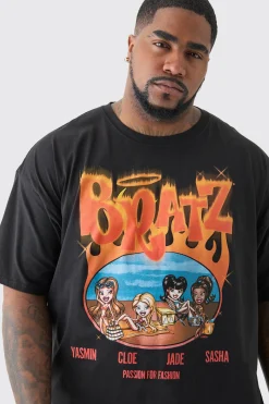 Plus Bratz Flame Print License T-shirt In Black | BoohooMAN UK