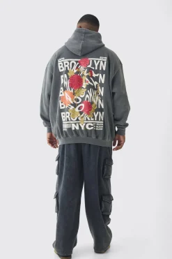 Plus Brooklyn Oversized Graphic Hoodie | BoohooMAN UK