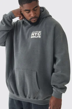 Plus Brooklyn Oversized Graphic Hoodie | BoohooMAN UK