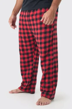 Plus Brushed Check Loungewear Bottoms In Red | BoohooMAN UK