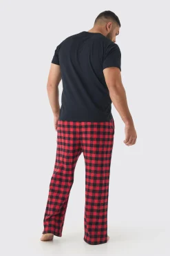 Plus Brushed Check Loungewear Bottoms In Red | BoohooMAN UK