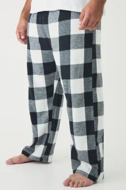 Plus Brushed Check Loungewear Bottoms In Black | BoohooMAN UK