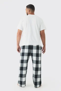 Plus Brushed Check Loungewear Bottoms In Black | BoohooMAN UK