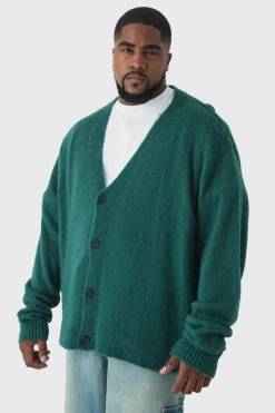 Plus Brushed Contrast Trim Boxy Cardigan | BoohooMAN UK