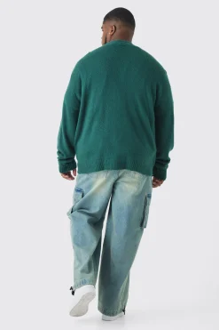 Plus Brushed Contrast Trim Boxy Cardigan | BoohooMAN UK