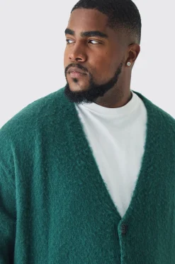 Plus Brushed Contrast Trim Boxy Cardigan | BoohooMAN UK