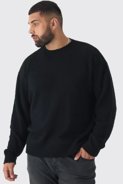 Plus Brushed Knit Crew Neck Oversized Jumper | BoohooMAN UK