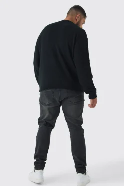 Plus Brushed Knit Crew Neck Oversized Jumper | BoohooMAN UK