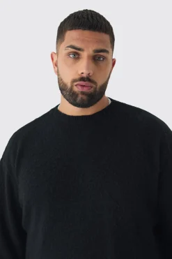 Plus Brushed Knit Crew Neck Oversized Jumper | BoohooMAN UK