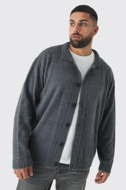 Plus Brushed Knit Overshirt | BoohooMAN UK