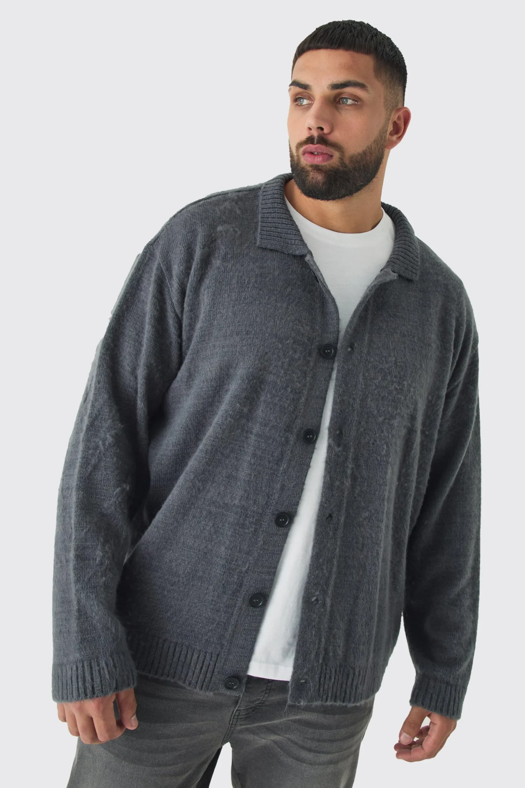 Plus Brushed Knit Overshirt | BoohooMAN UK