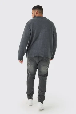 Plus Brushed Knit Overshirt | BoohooMAN UK