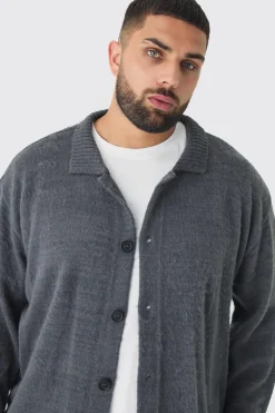 Plus Brushed Knit Overshirt | BoohooMAN UK