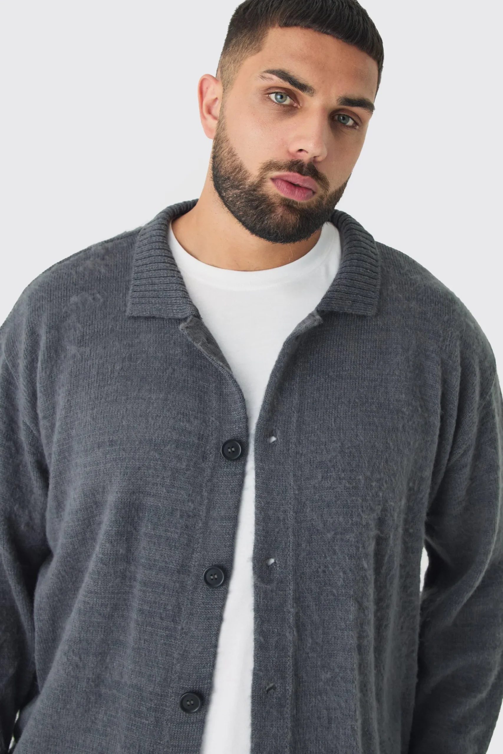 Plus Brushed Knit Overshirt | BoohooMAN UK