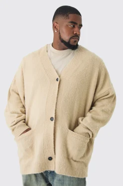 Plus Brushed Knit Oversized Drop Shoulder Cardigan | BoohooMAN UK