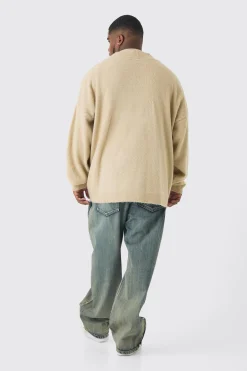 Plus Brushed Knit Oversized Drop Shoulder Cardigan | BoohooMAN UK