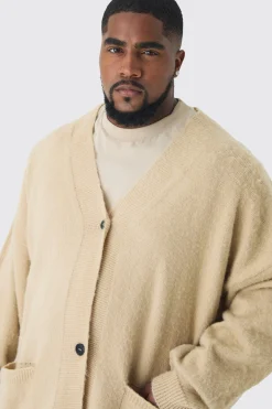 Plus Brushed Knit Oversized Drop Shoulder Cardigan | BoohooMAN UK