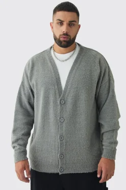 Plus Brushed Knit Oversized Drop Shoulder Cardigan | BoohooMAN UK