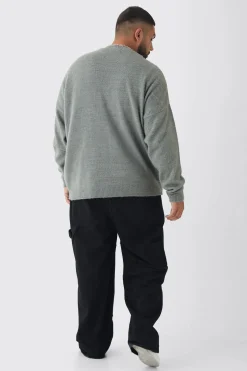 Plus Brushed Knit Oversized Drop Shoulder Cardigan | BoohooMAN UK