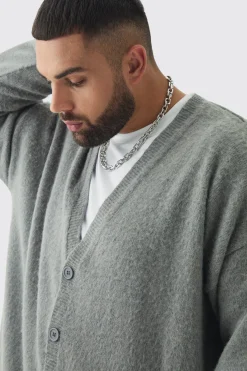Plus Brushed Knit Oversized Drop Shoulder Cardigan | BoohooMAN UK