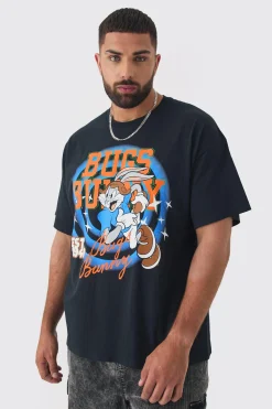 Plus Bugs Bunny Lisence Printed T-shirt In Black | BoohooMAN UK
