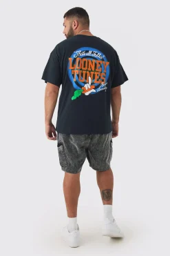 Plus Bugs Bunny Lisence Printed T-shirt In Black | BoohooMAN UK