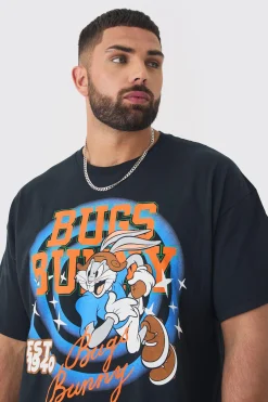 Plus Bugs Bunny Lisence Printed T-shirt In Black | BoohooMAN UK