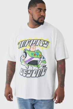 Plus Buzz Lightyear Infinity Printed Licensed T-shirt In White | BoohooMAN UK