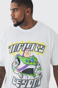 Plus Buzz Lightyear Infinity Printed Licensed T-shirt In White | BoohooMAN UK