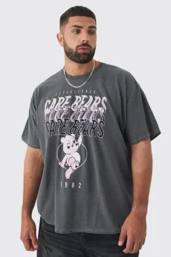 Plus Care Bears License Overdye Print T-shirt | BoohooMAN UK