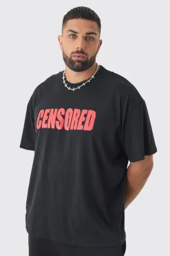 Plus Censored Oversized Print T-shirt In Black | BoohooMAN UK