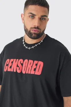 Plus Censored Oversized Print T-shirt In Black | BoohooMAN UK