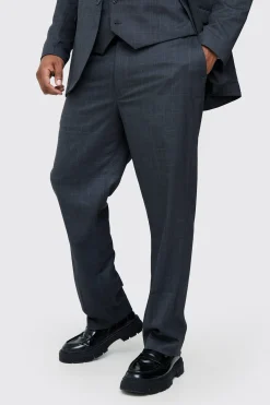 Plus Charcoal Check Regular Fit Suit Trouser | BoohooMAN UK