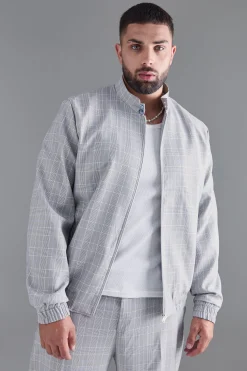 Plus Check Bomber And Trouser Set | BoohooMAN UK