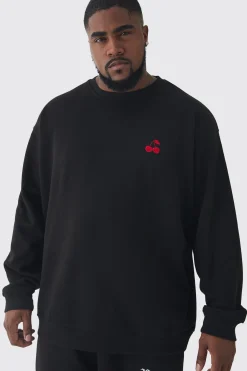 Plus Cherry Embroidered Sweat | BoohooMAN UK