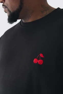 Plus Cherry Embroidered Sweat | BoohooMAN UK